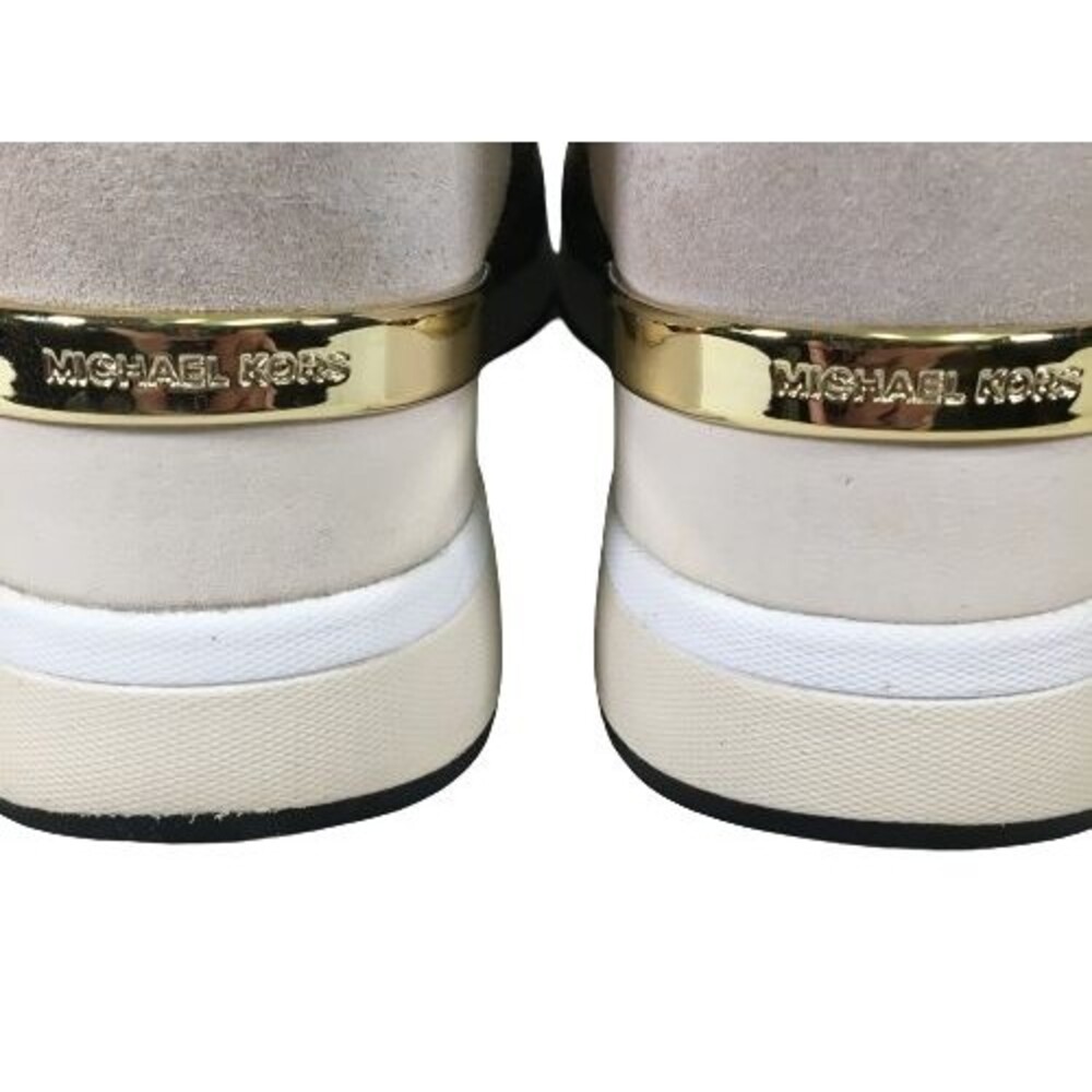 Michael Kors Liv Logo Trainer Extreme Wedge Ivory Brown Gold Womens Shoes Sz 8.5 - Picture 9 of 14